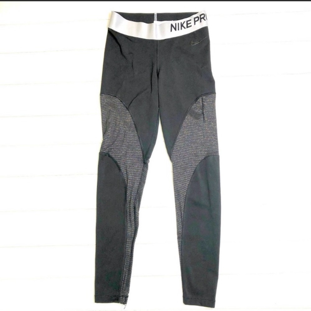 Nike Pro Dri Fit Black Gold Silver Leggings Joggers, Size S